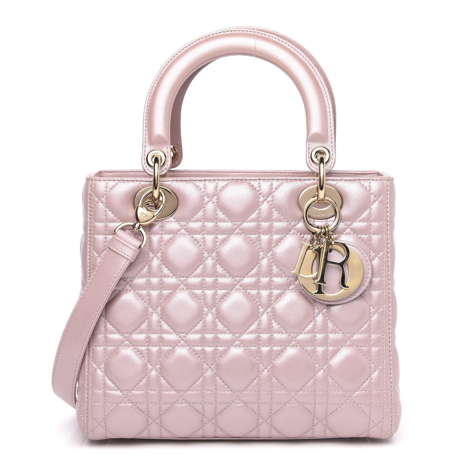 Christian Dior Pearly Lambskin Cannage Medium Lady Dior Lotus 1 of 14