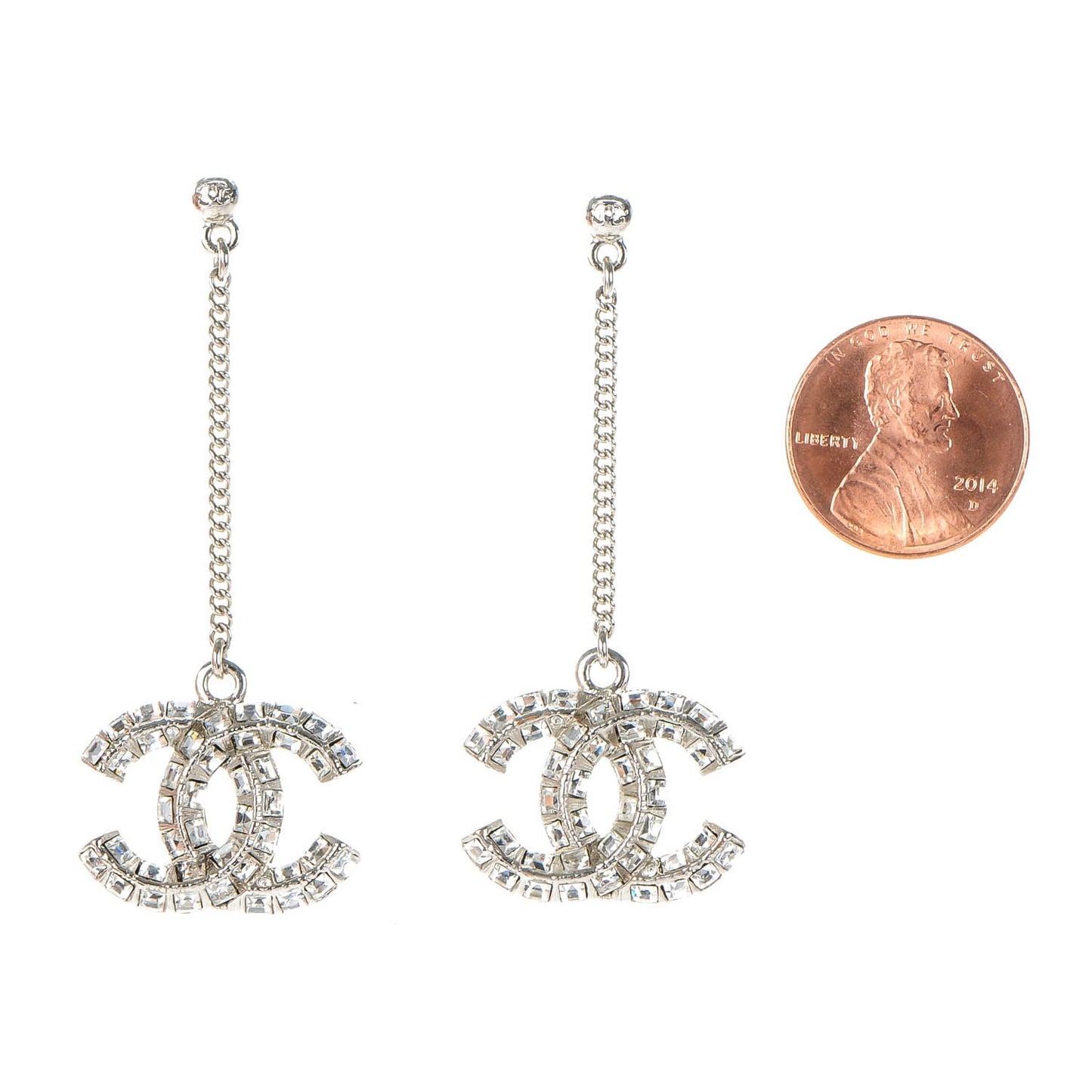 Baguette Crystal CC Dangle Earrings Silver