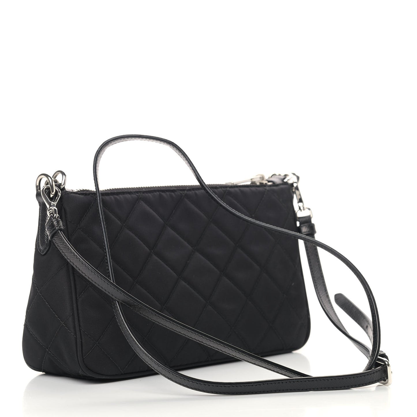 Nylon Tessuto Impuntu Quilted Crossbody Bag Black