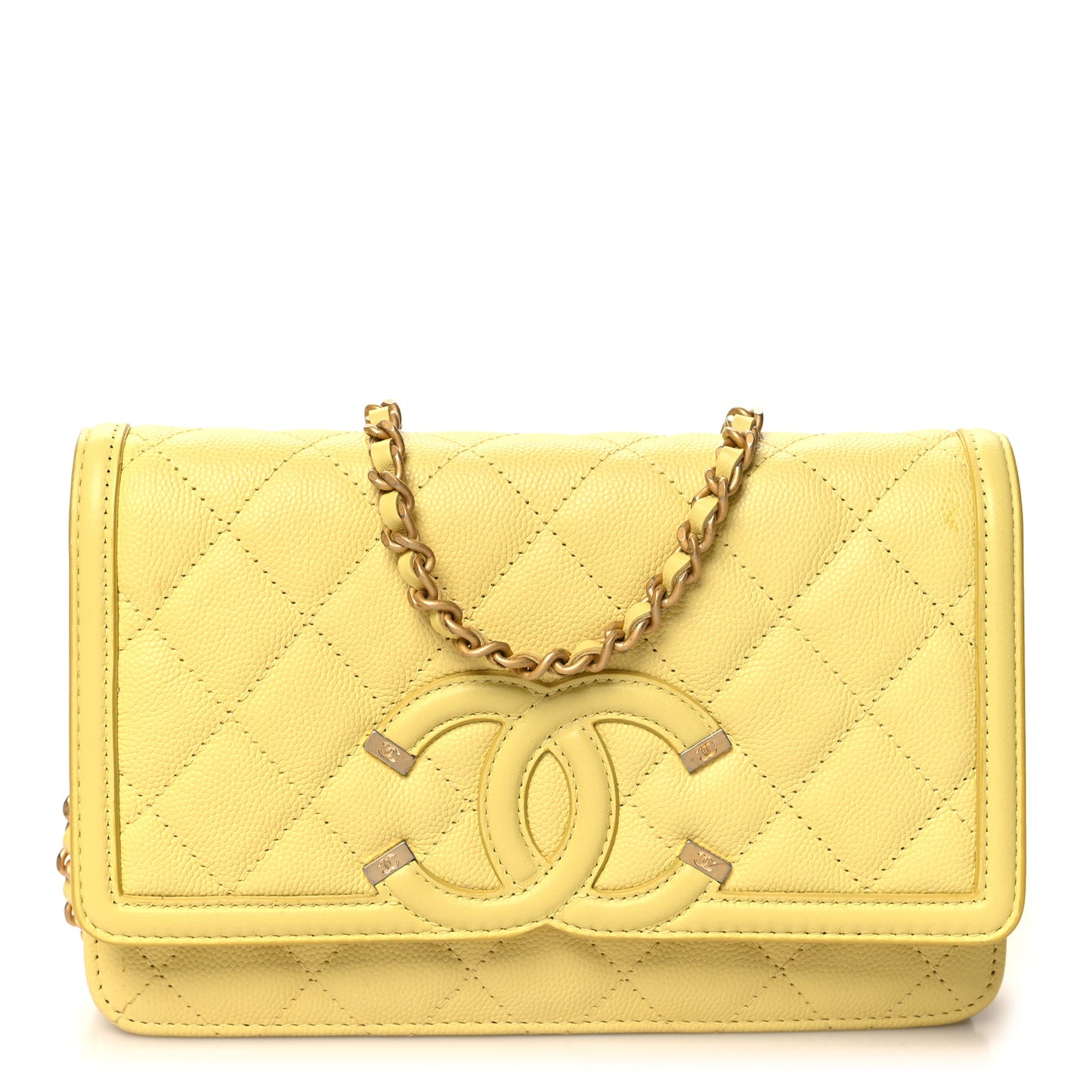 Caviar Quilted CC Filigree Wallet On Chain WOC Yellow