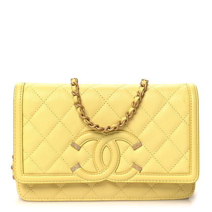 Chanel Caviar Quilted CC Filigree Wallet On Chain WOC Yellow 1 of 14