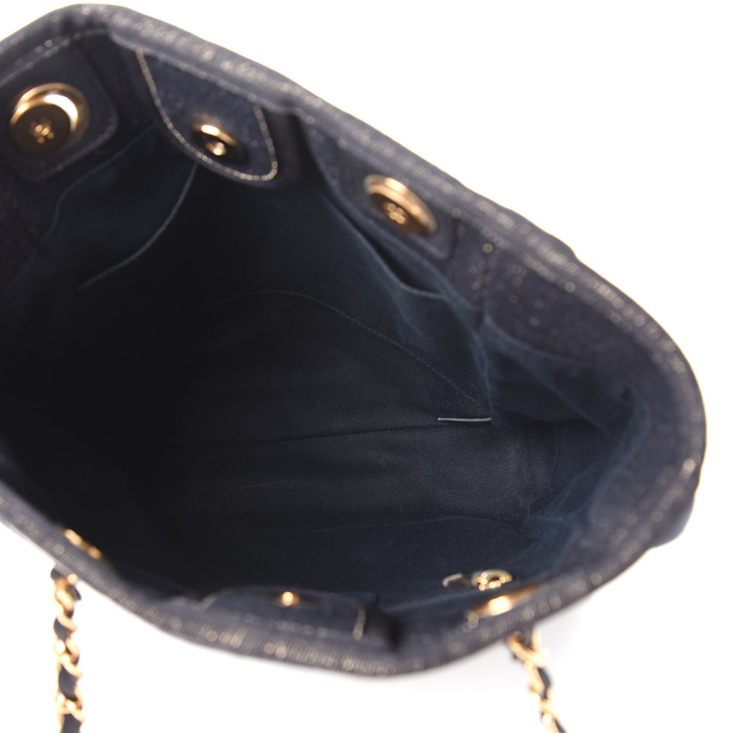 Lurex Canvas Mini Deauville Tote Navy Blue Gold