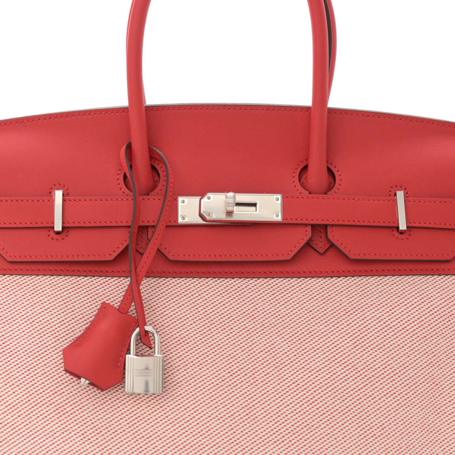 Hermes Swift Twill H Fray Fray Birkin 35 Rouge de Coeur Ecru 8 of 11