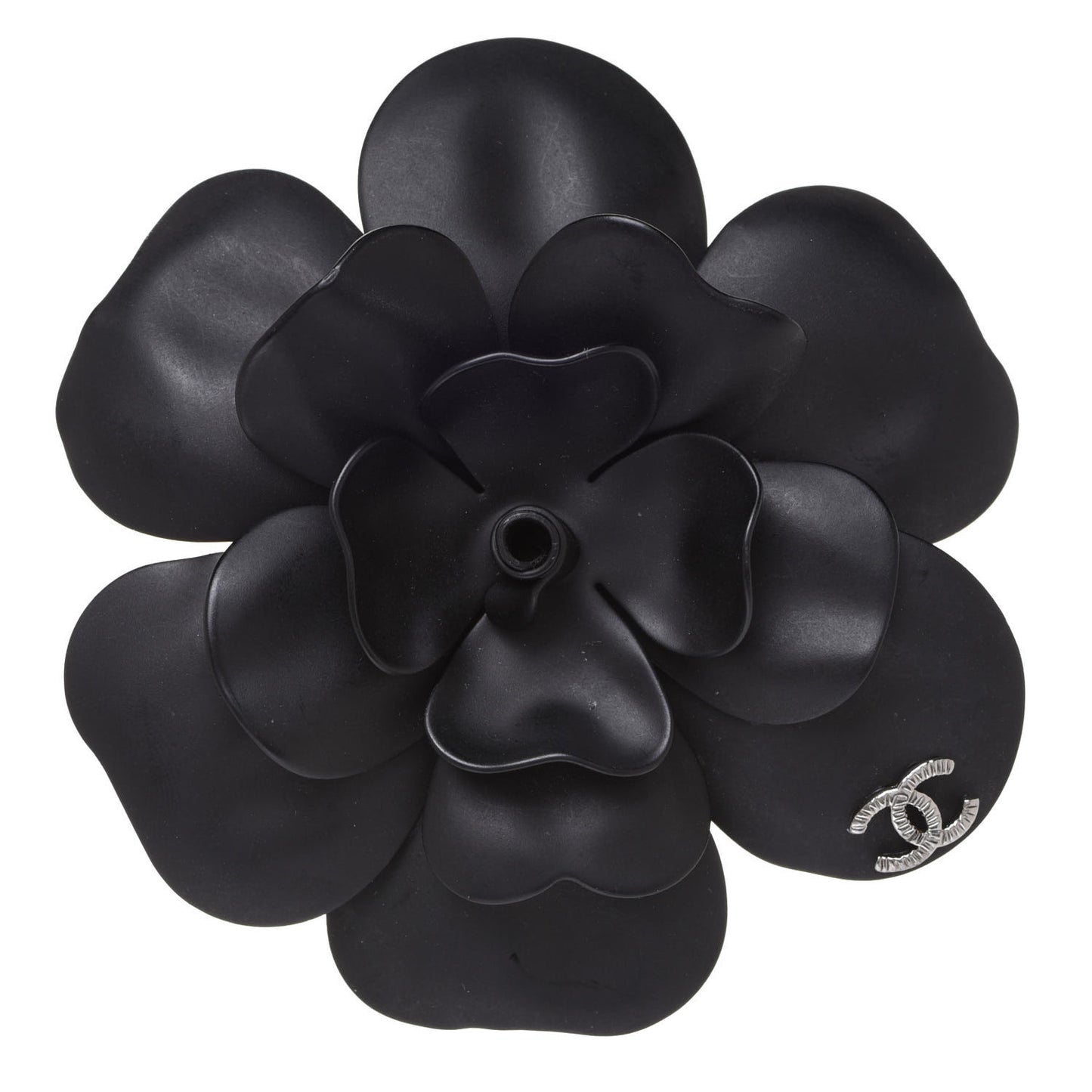 Lambskin Camellia Brooch Black