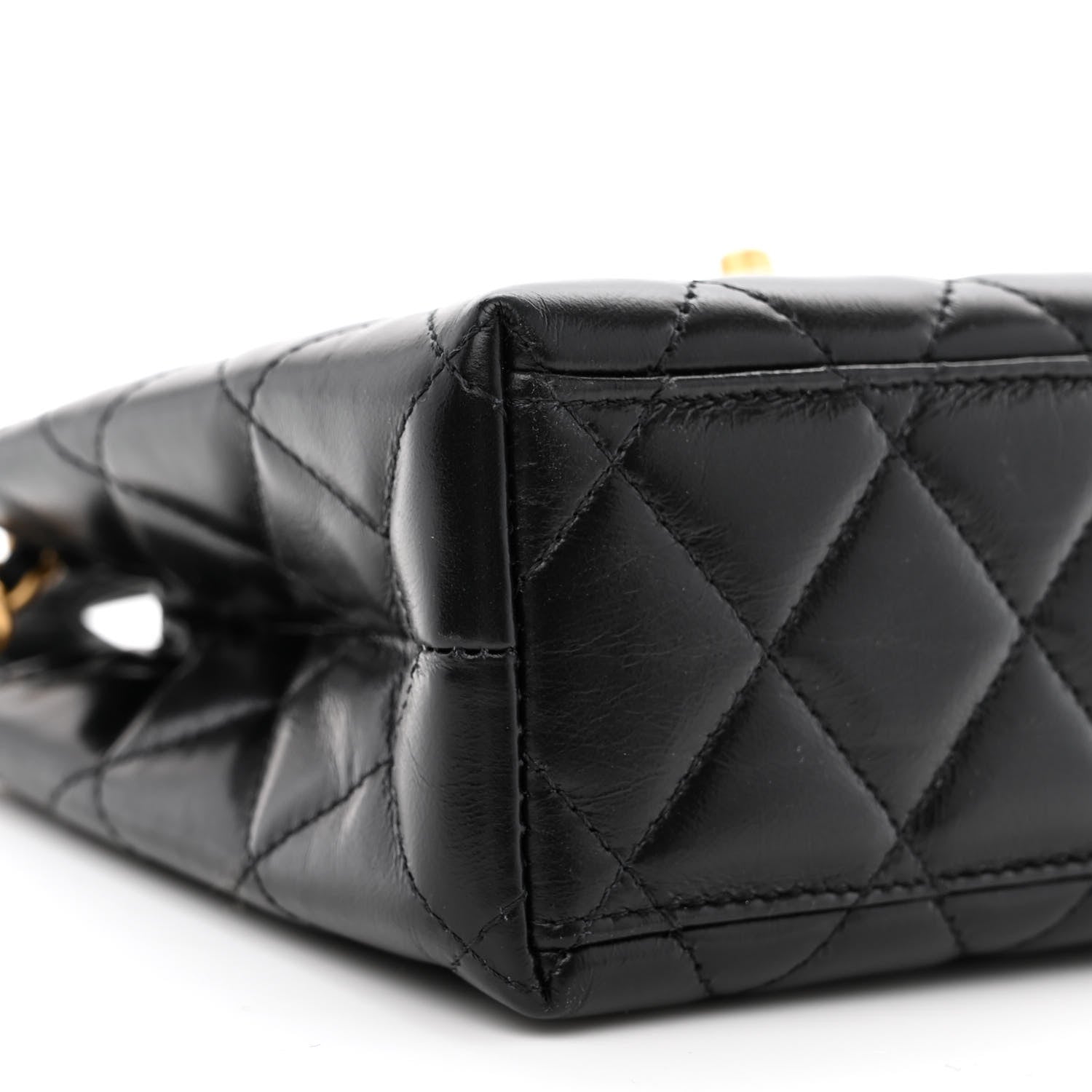 Chanel Shiny Aged Calfskin Quilted Nano Kelly Shopper Black 9 of 10