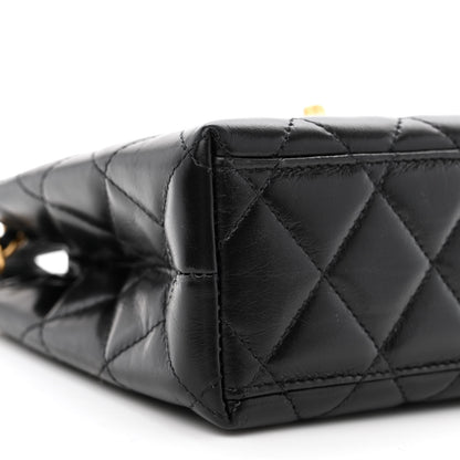 Chanel Shiny Aged Calfskin Quilted Nano Kelly Shopper Black 9 of 10
