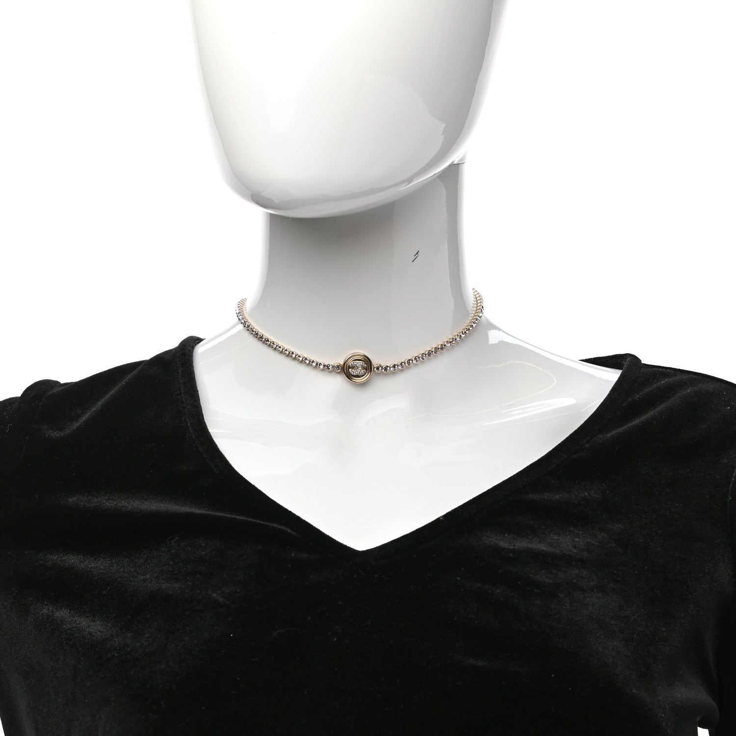 Chanel Crystal CC Chain Short Necklace Gold 2 of 5