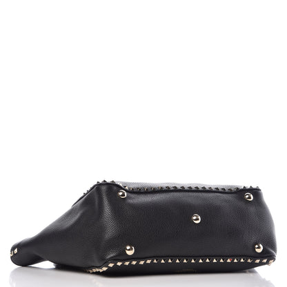 Valentino Garavani Alce Printed Calfskin Medium Rockstud Tote Black 5 of 9