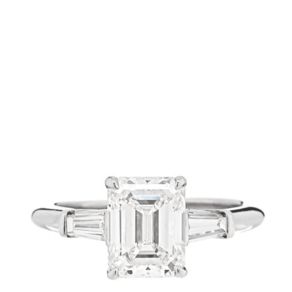 Tiffany Platinum Diamond 2.15ct Emerald Cut Three Stone Engagement Ring 47 4.25 1 of 7