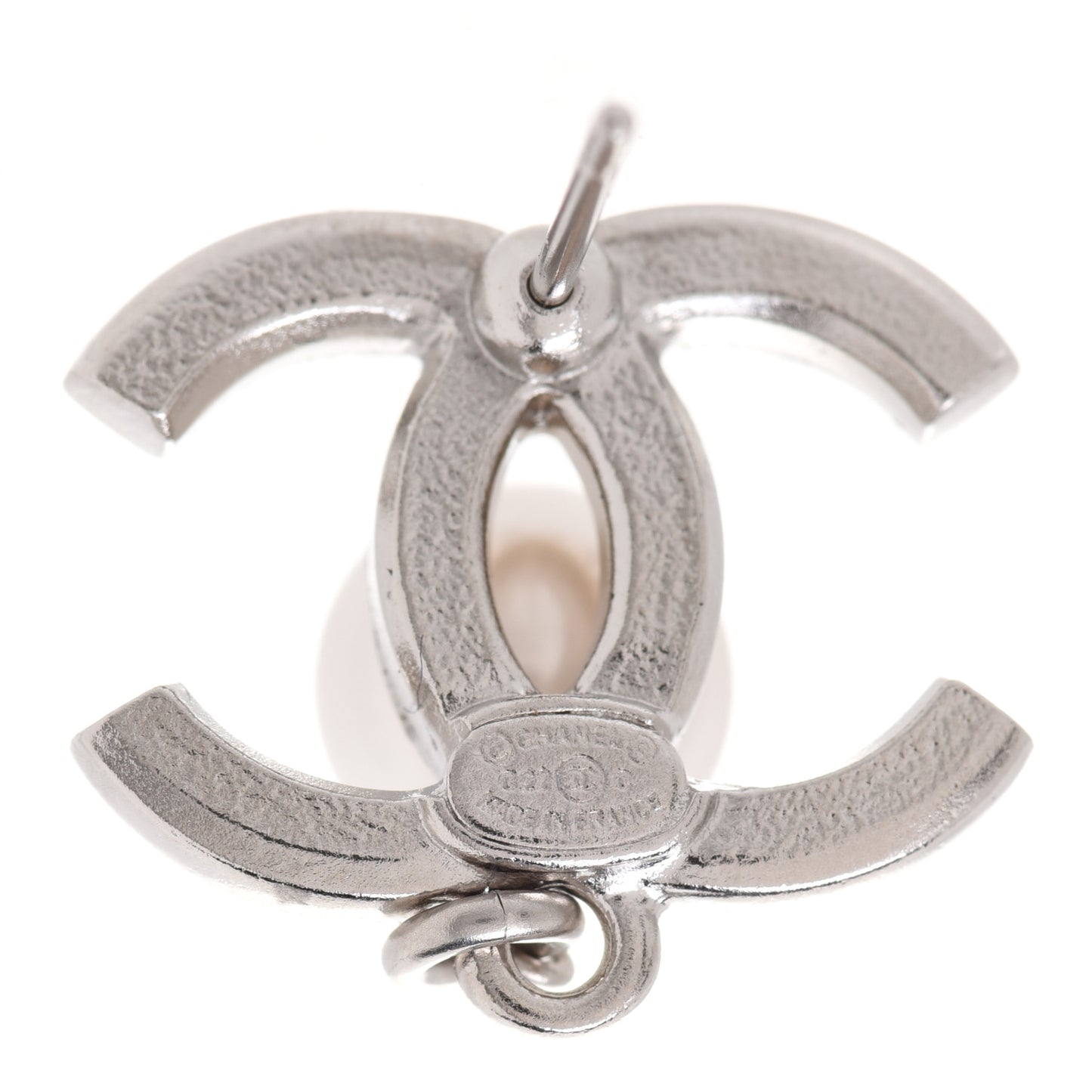 Crystal Pearl CC Drop Earrings Silver