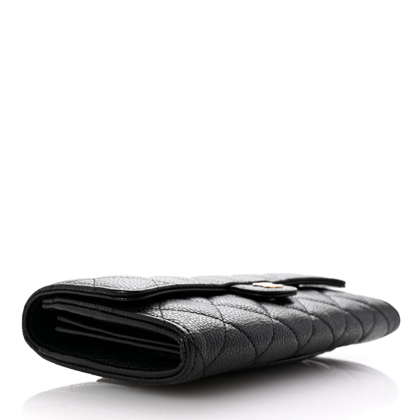 Caviar Quilted Large Gusset Flap Wallet Black