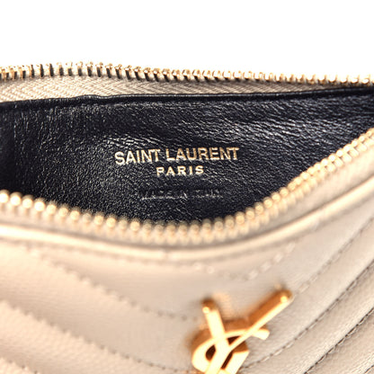 Saint Laurent Grain De Poudre Matelasse Chevron Monogram Fragments Zippered Card Case Sea Salt 6 of 7