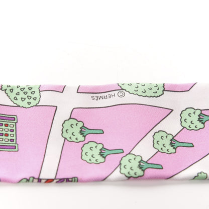Hermes Silk Les Nouveaux Amoureux de Paris Twilly Rose Buvard White Vert 4 of 4