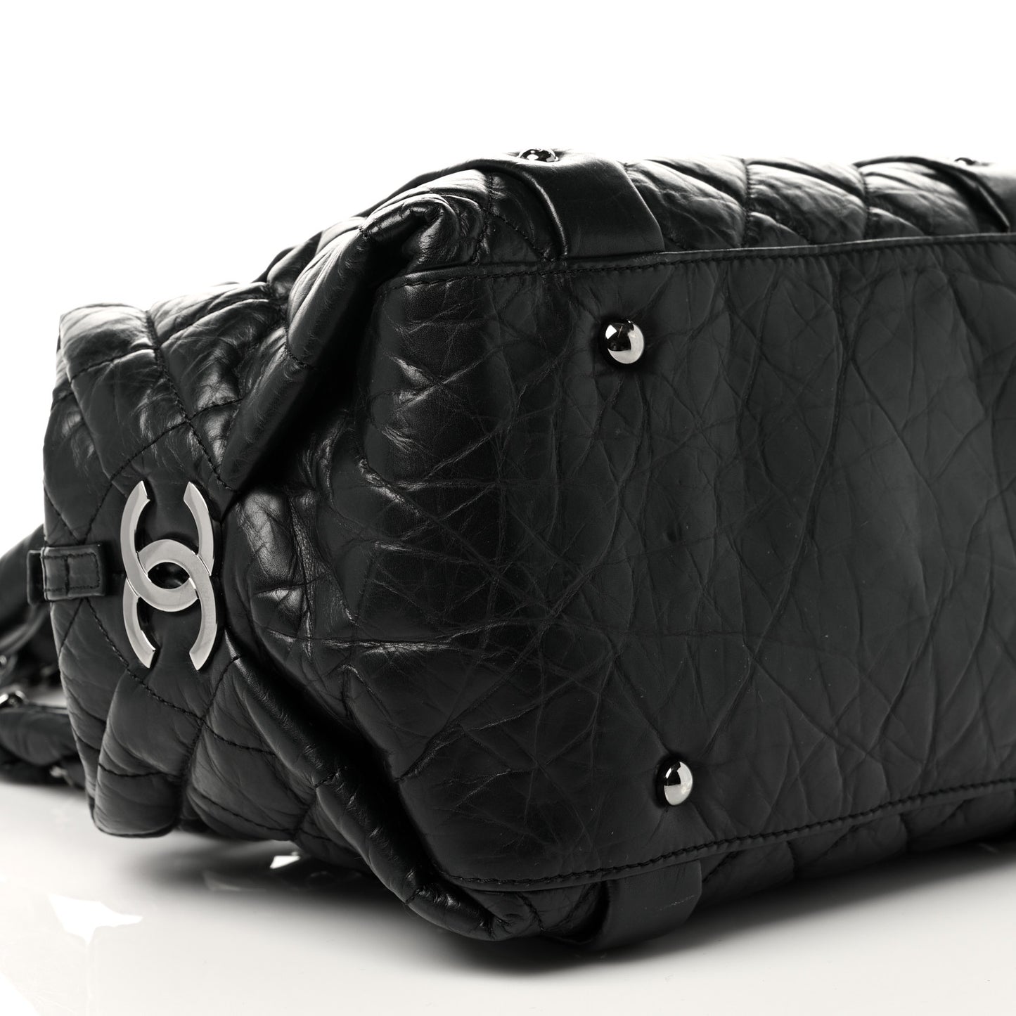Distressed Lambskin Small Lady Braid Tote Black