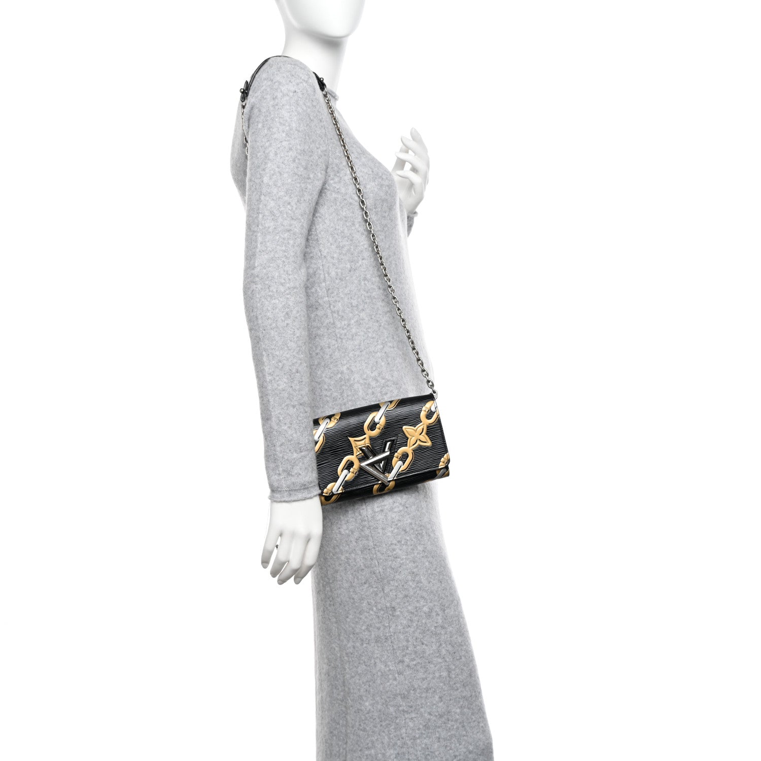 Louis Vuitton Epi Chain Flower Print Twist Chain Wallet Black 3 of 10