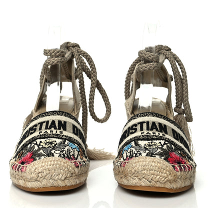 Christian Dior Canvas Mille Fleurs Embroidered Granville Ankle Tie Espadrille 65mm Wedges 39 Multicolor 2 of 7
