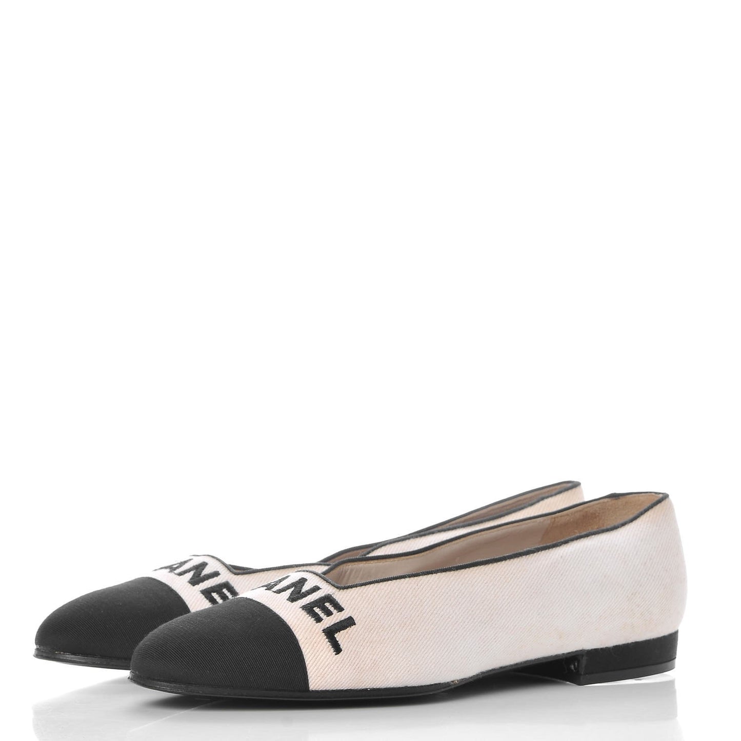 Twill Grosgrain CC Cap Toe Ballerina Flats 36.5 White Black