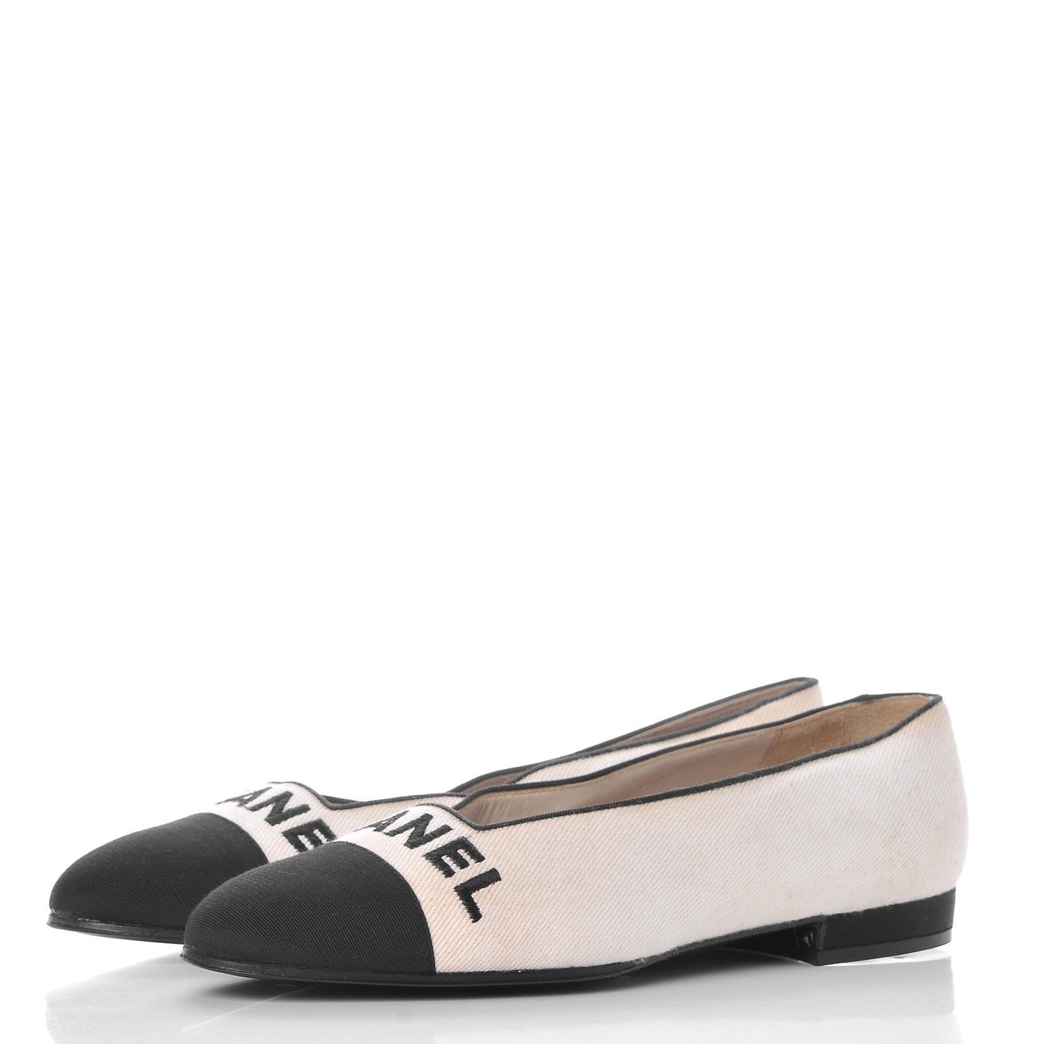 Chanel Twill Grosgrain CC Cap Toe Ballerina Flats 36.5 White Black 3 of 17