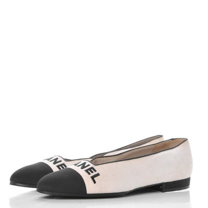Chanel Twill Grosgrain CC Cap Toe Ballerina Flats 36.5 White Black 3 of 17