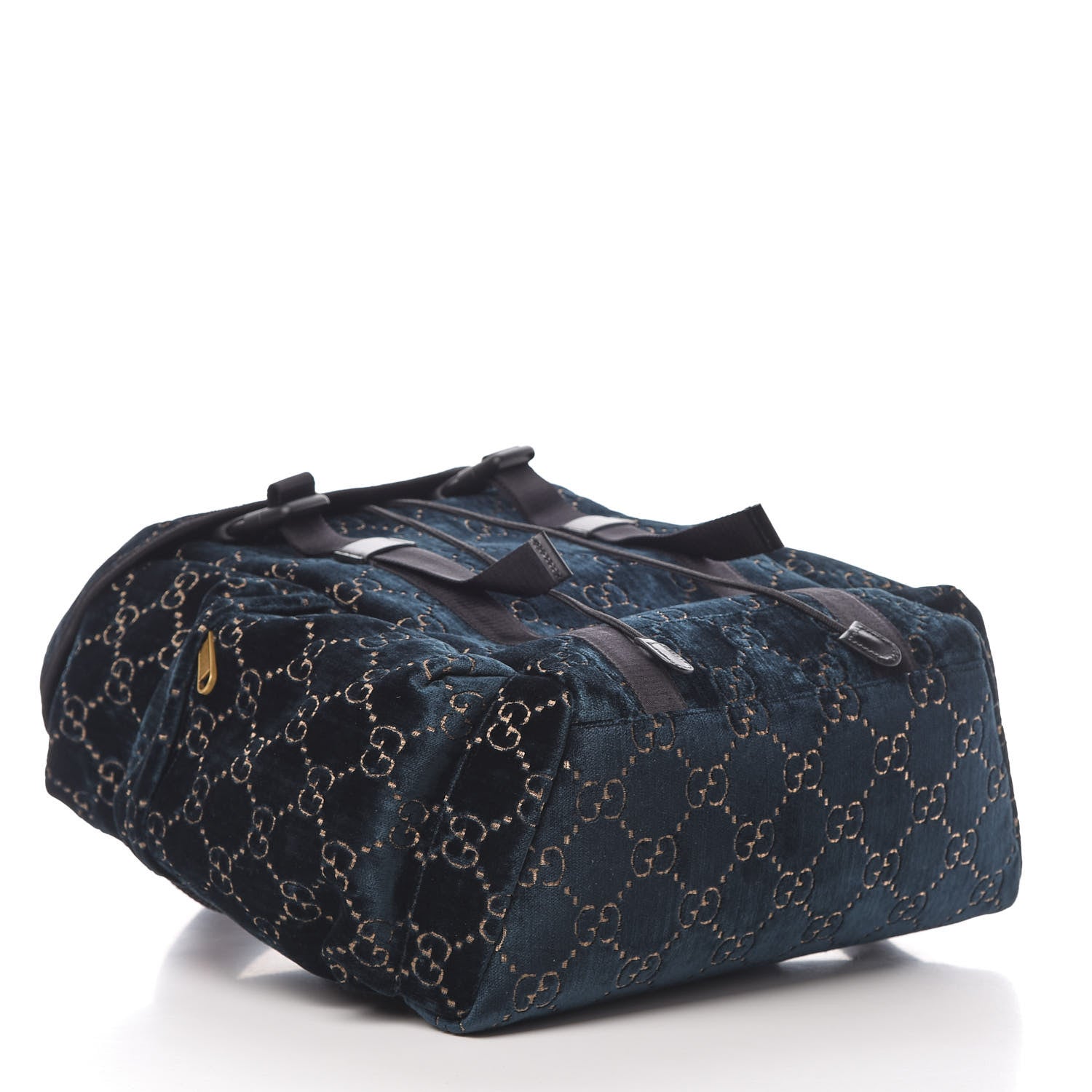 Gucci Velvet GG Monogram Web Medium Double Buckle Backpack Blue Beige Black 3 of 9