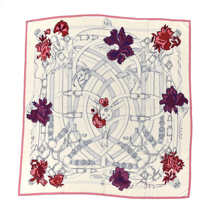 Hermes Cashmere Silk Cavalcadour Shawl 140 Blanc Violet Rose 1 of 7