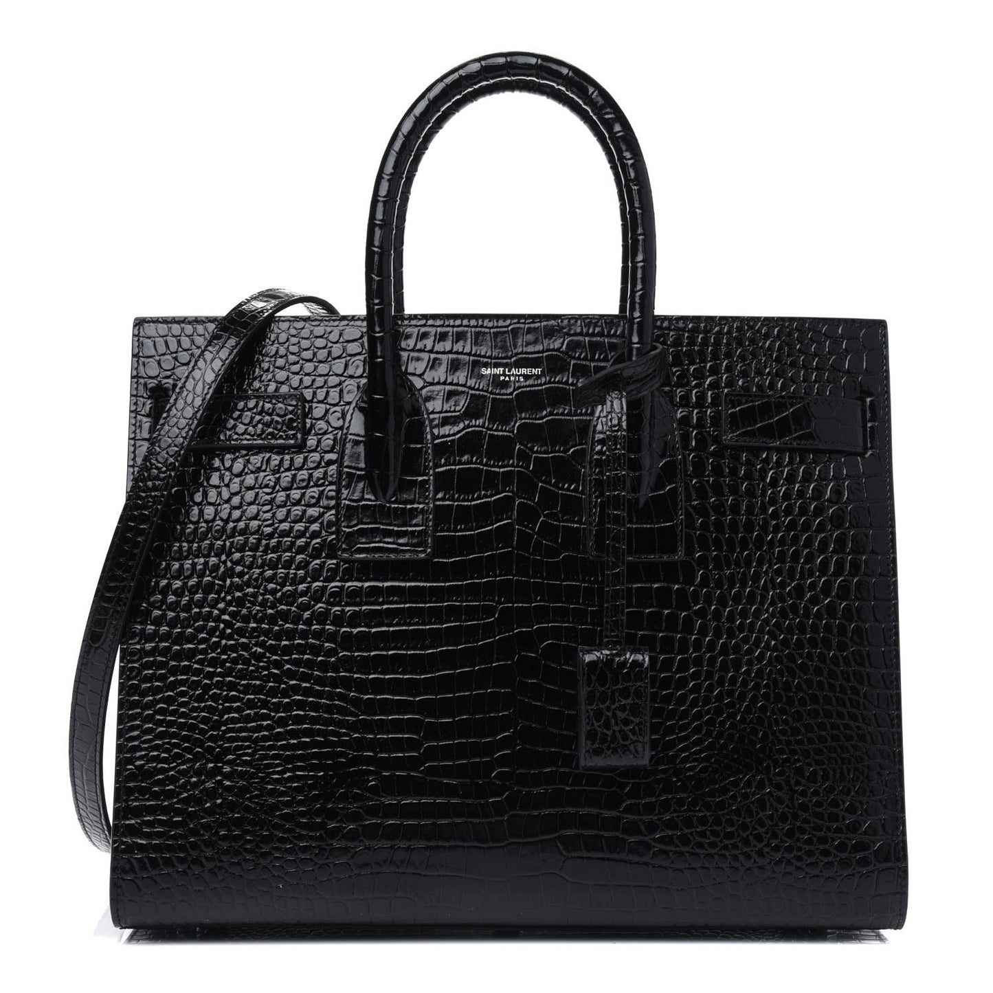 Calfskin Crocodile Embossed Small Sac de Jour Black
