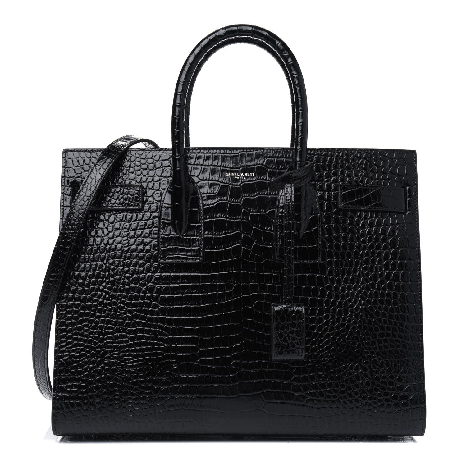 Saint Laurent Calfskin Crocodile Embossed Small Sac de Jour Black 1 of 4