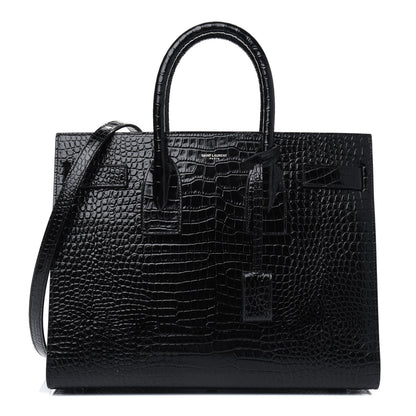 Saint Laurent Calfskin Crocodile Embossed Small Sac de Jour Black 1 of 4