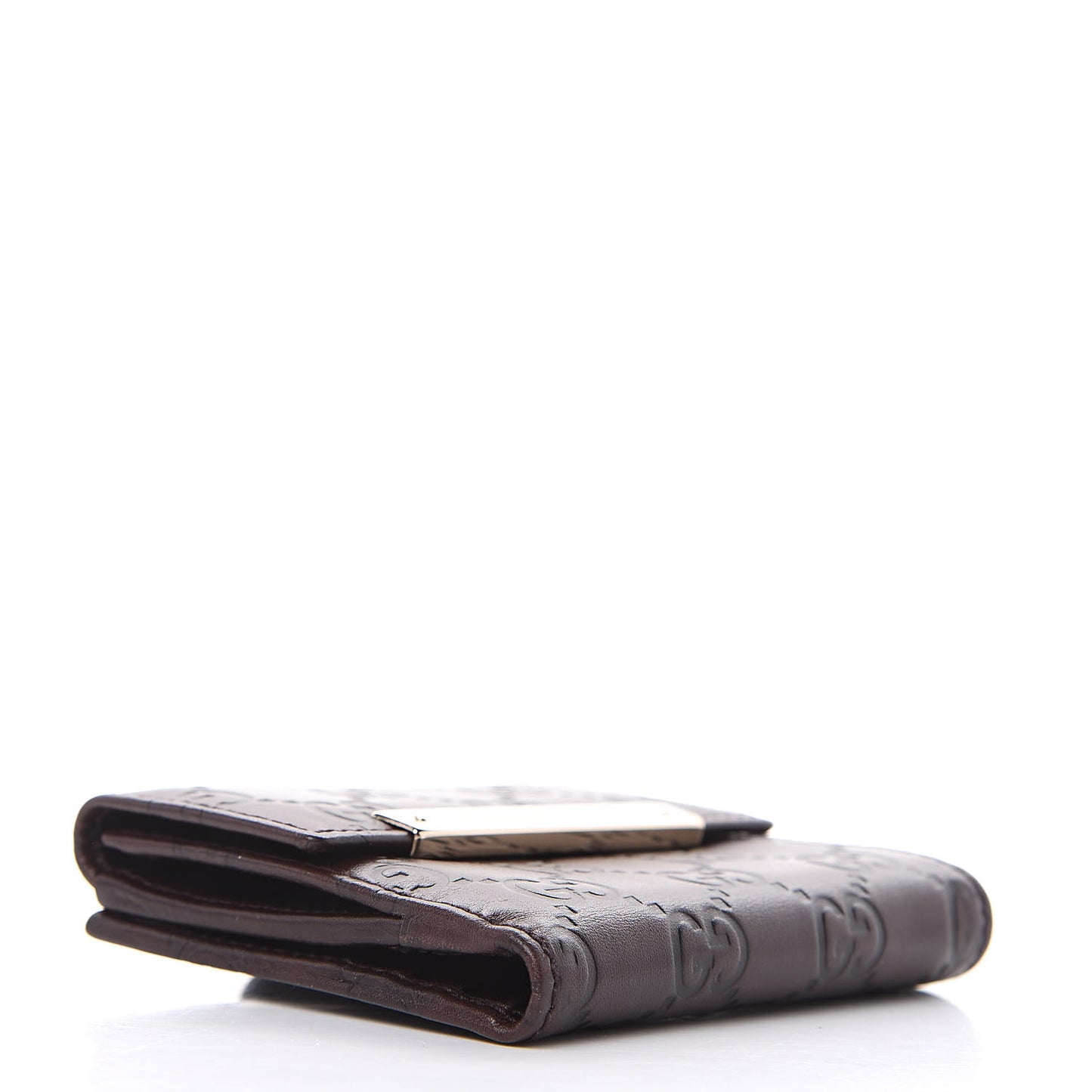 Guccissima Metal Bar French Flap Wallet Dark Chocolate
