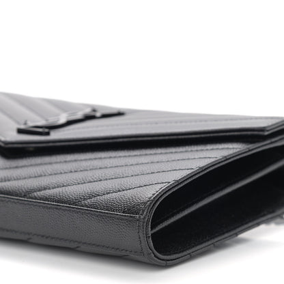 Saint Laurent Grain De Poudre Matelasse Chevron Monogram Chain Wallet Black 10 of 13