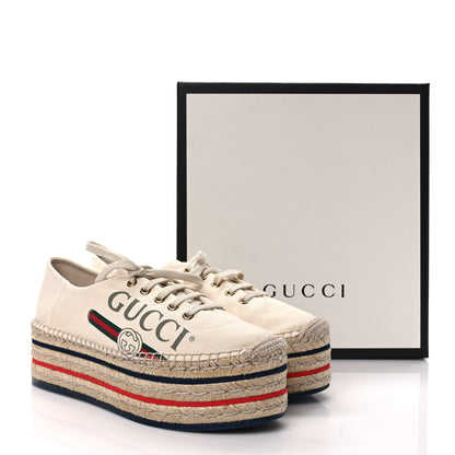 Gucci Canvas Logo Lace-Up Platform Espadrilles 40 Greggio Grege 10 of 10