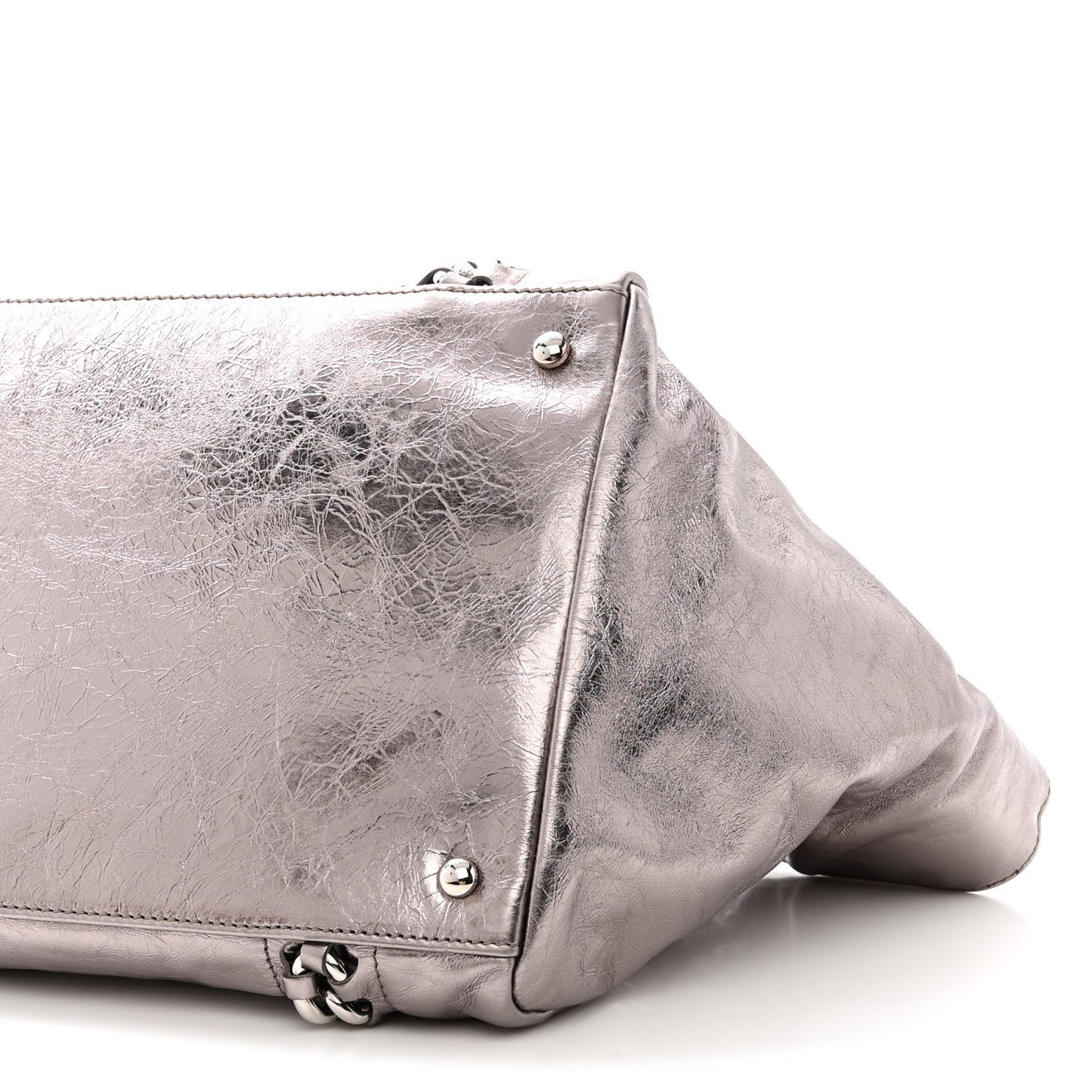Metallic Cracked Calfskin Modern Chain Tote Dark Silver