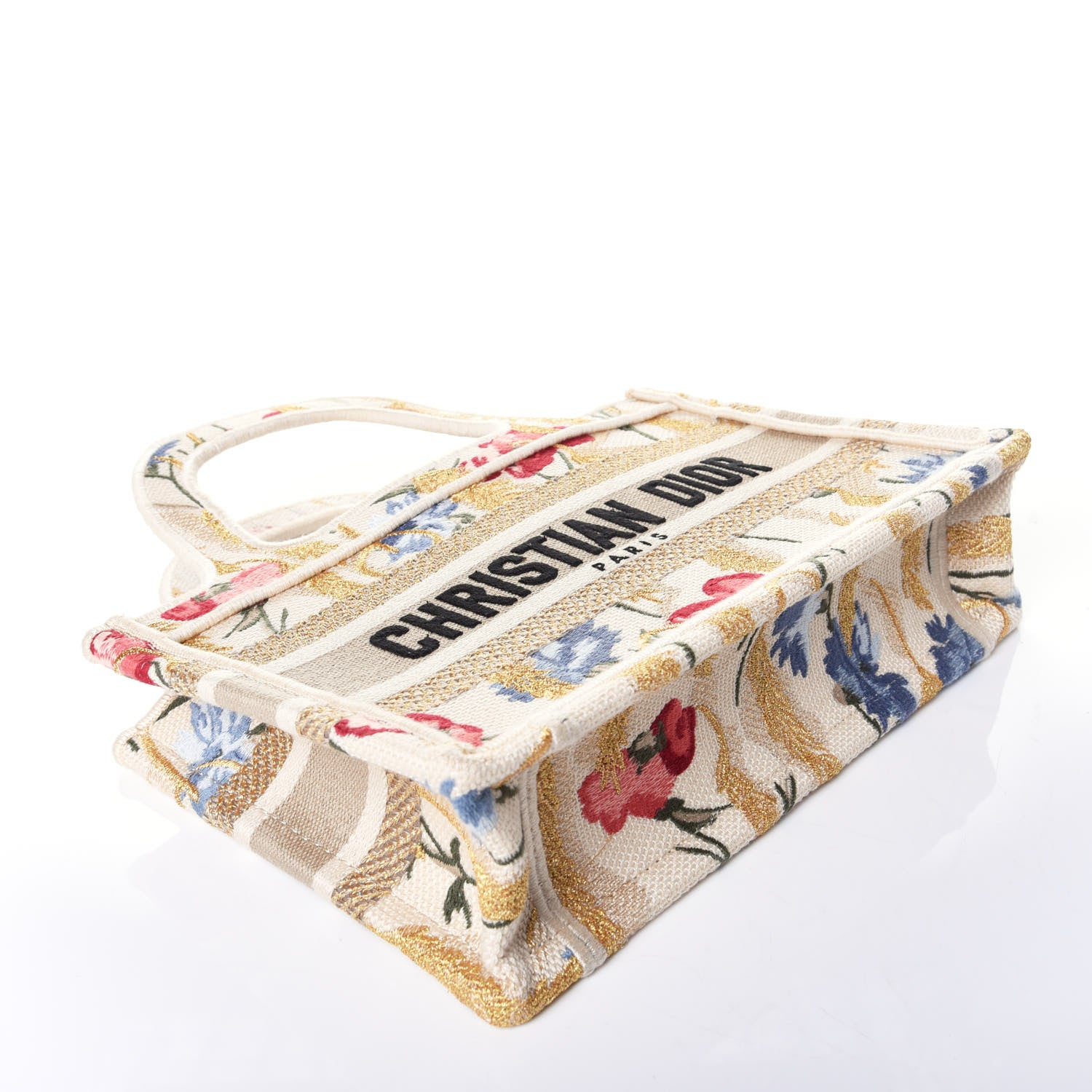 Christian Dior Canvas Embroidered Hibiscus Printed Mini Book Tote Beige Multicolor 4 of 9