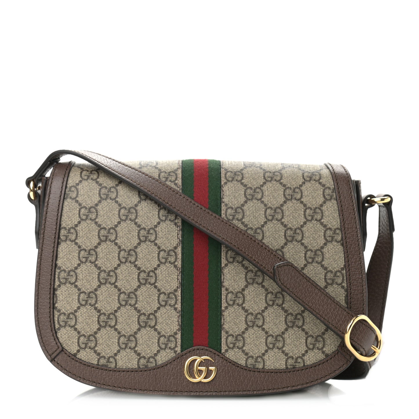 GG Supreme Monogram Web Small Ophidia Flap Messenger Bag Brown