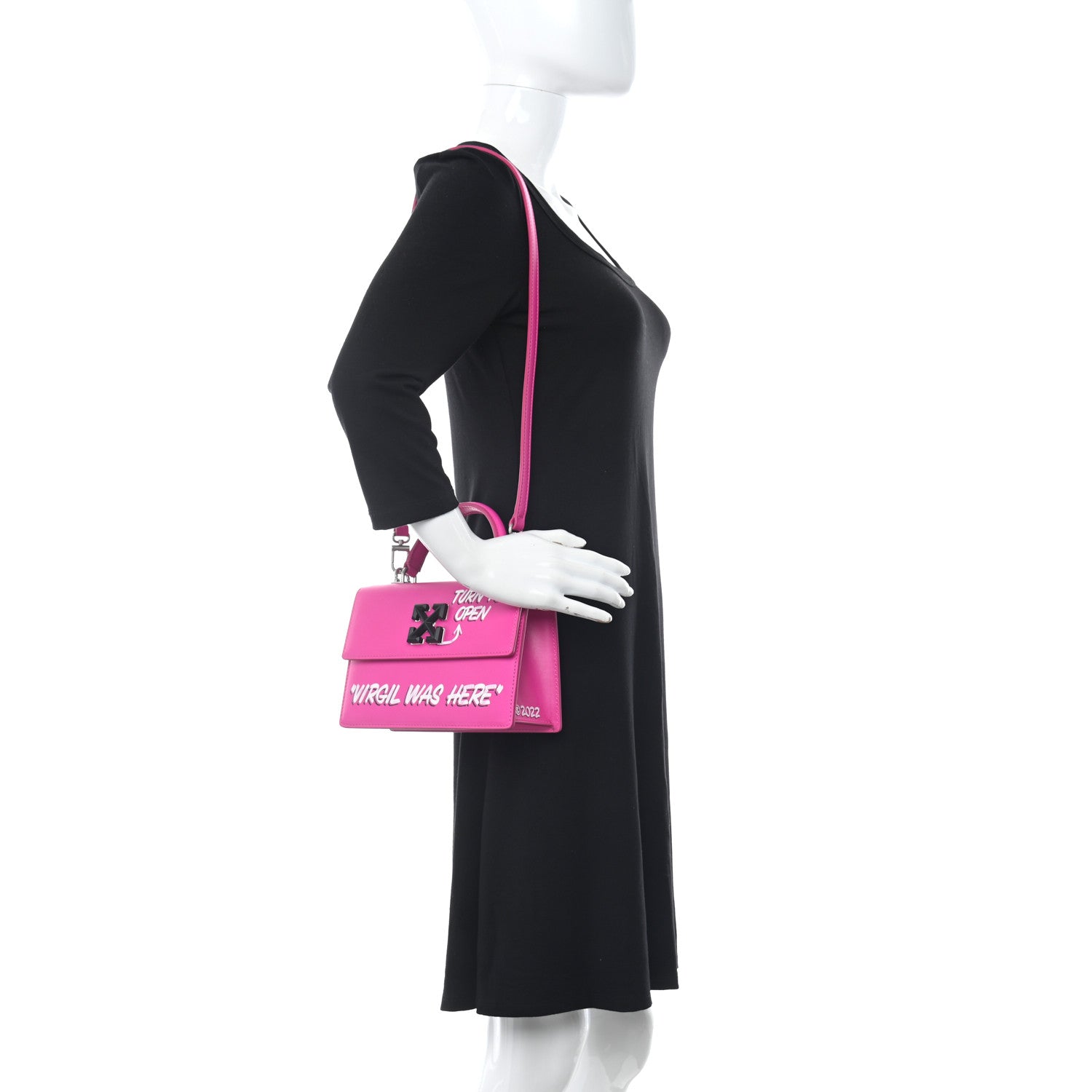 Off-White Calfskin Jitney 1.4 Quote Top Handle Bag Fuchsia Multicolor 2 of 10