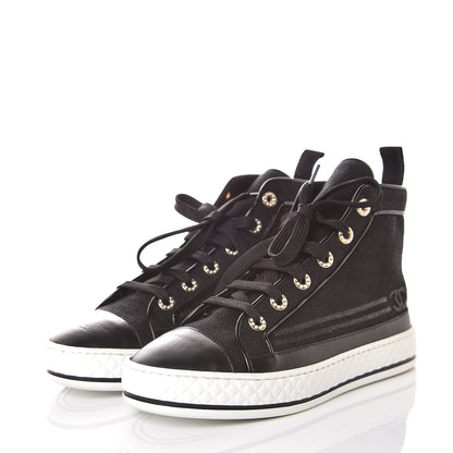 Chanel Fabric Lambskin Lace Up Cap Toe Sneakers 36.5 Black 3 of 10