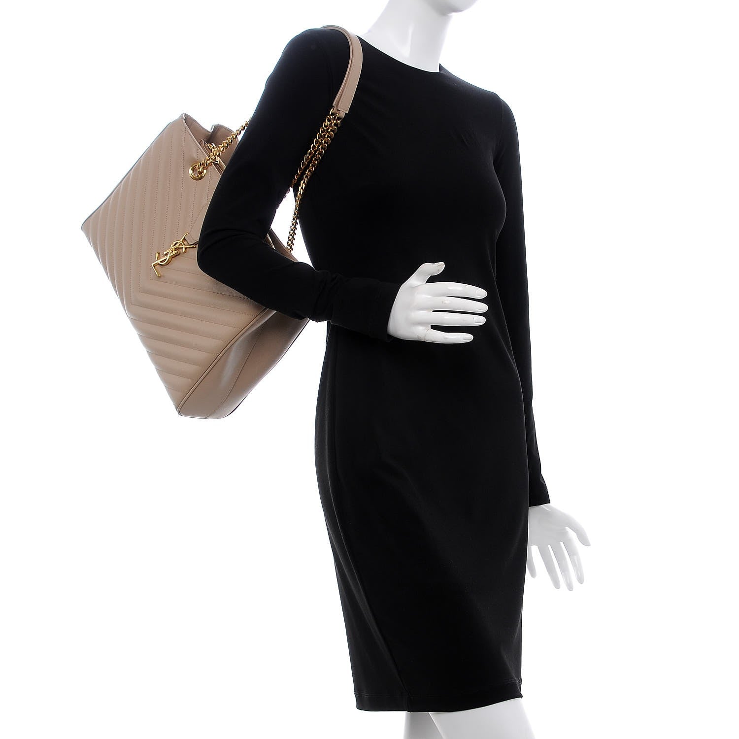 Saint Laurent Grain De Poudre Matelasse Chevron Monogram Shopping Bag Nude Powder 2 of 8