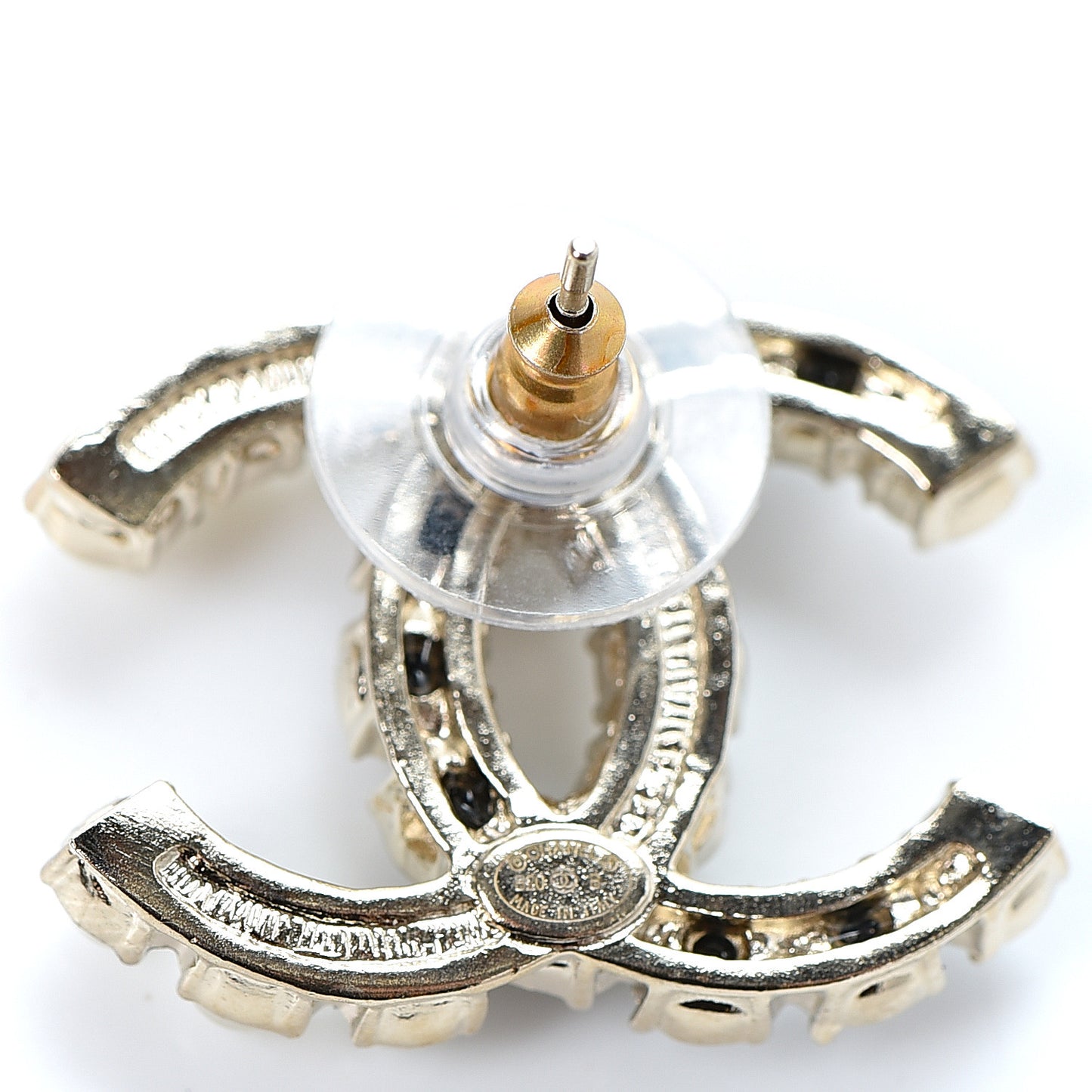 Resin Pearl CC Dazzling Domino Earrings Gold Black
