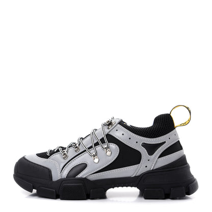 Gucci X SEGA Mesh Technical Canvas Calfskin Reflective Mens Flashtrek Sneakers 9 Silver Black 1 of 9