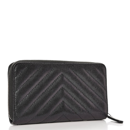 Chanel Iridescent Caviar Chevron Quilted Small Zip Around Wallet Black 3 of 9