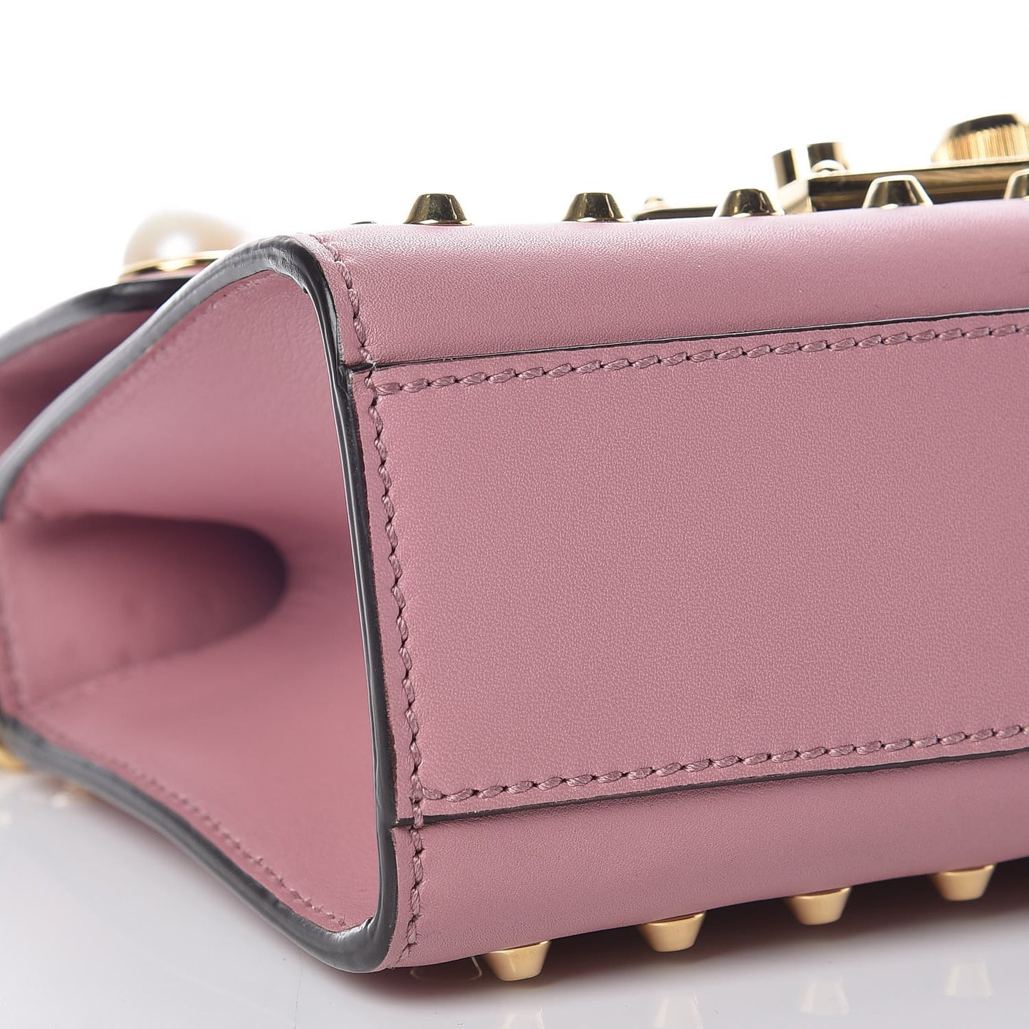 Calfskin Studded Small Padlock Shoulder Bag Carmine Rose