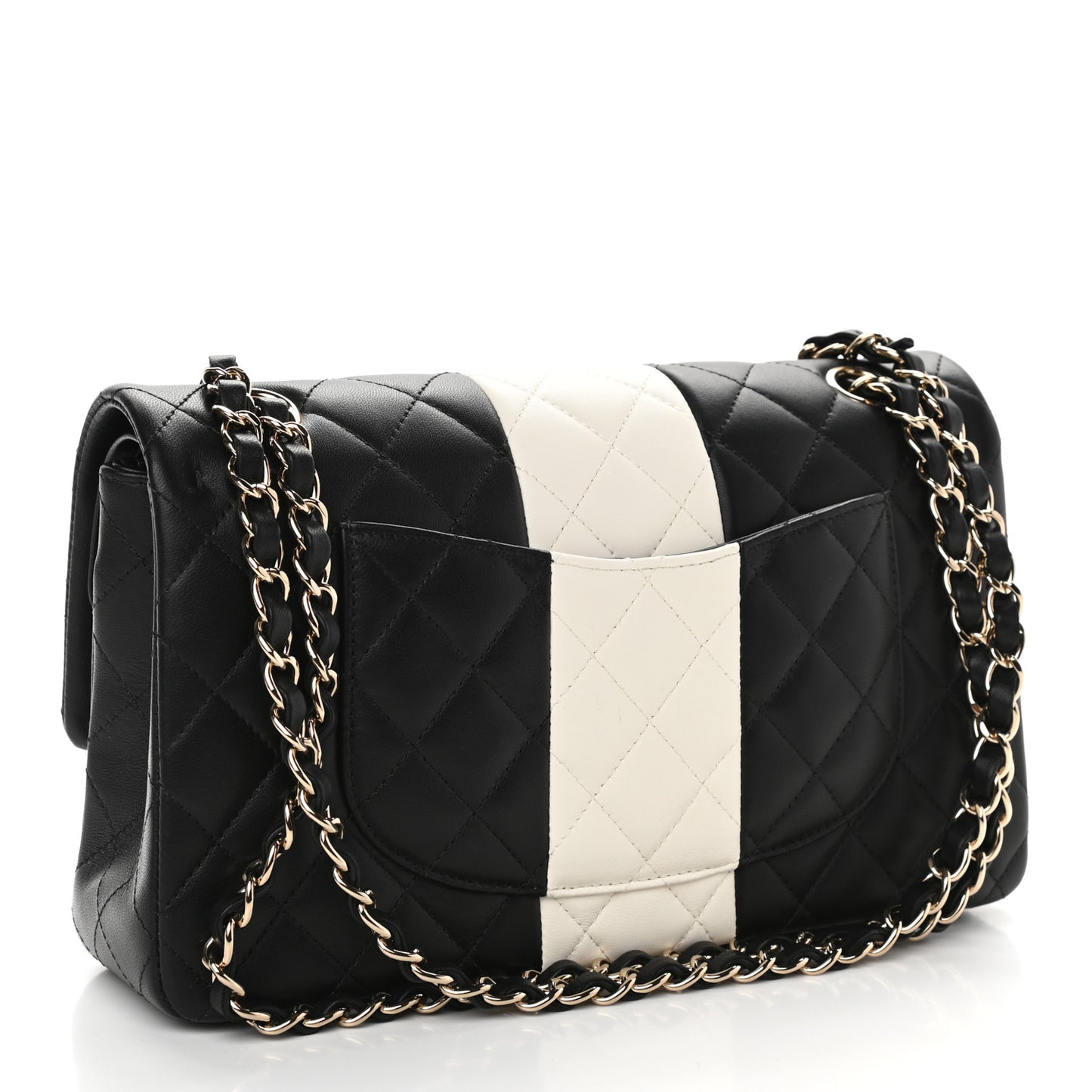 Lambskin Quilted Medium Double Flap Black White