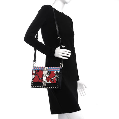 Prada City Calfskin Orchid Print Studded Elektra Shoulder Bag Fuoco Black 2 of 9