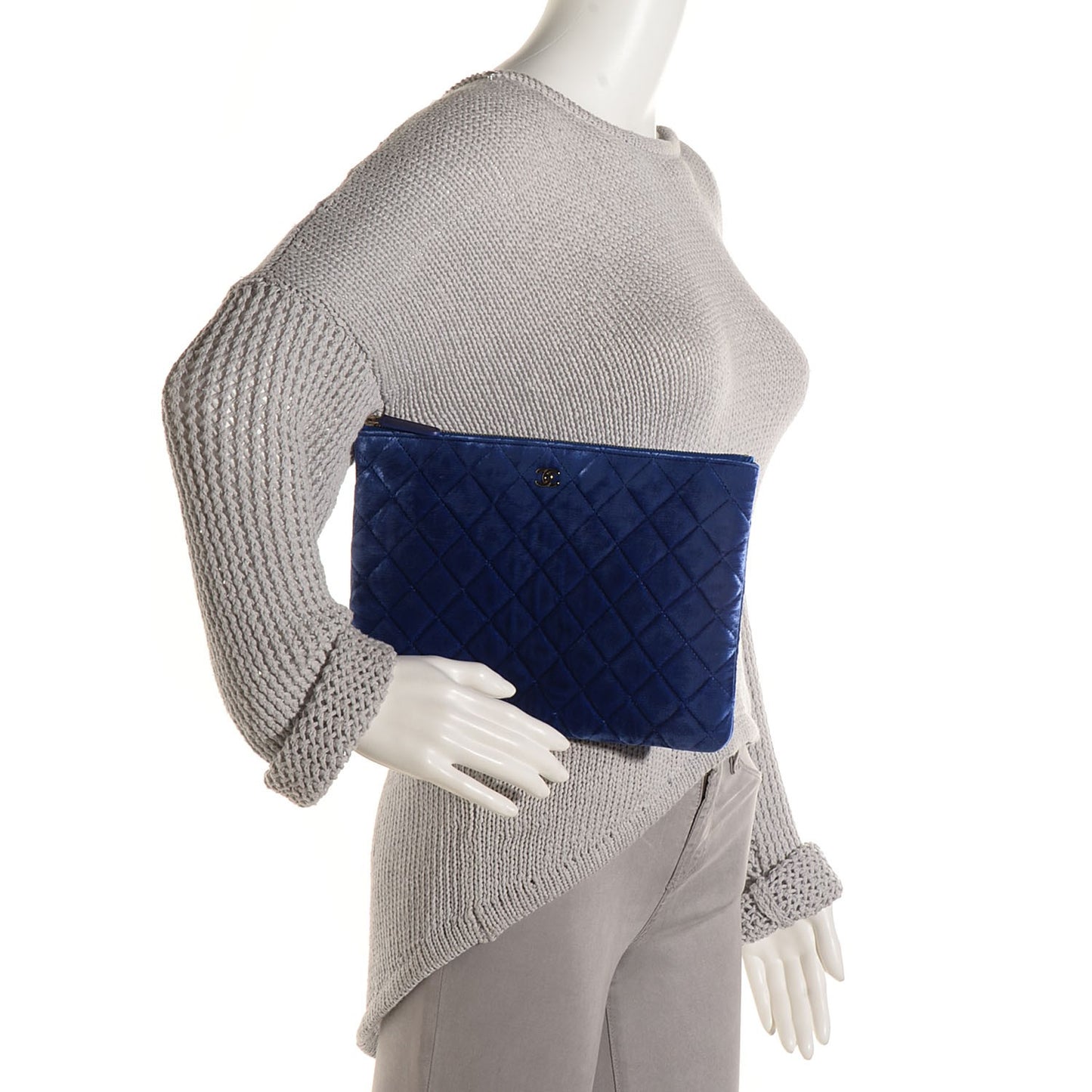 Velvet Quilted Medium Cosmetic Case Blue