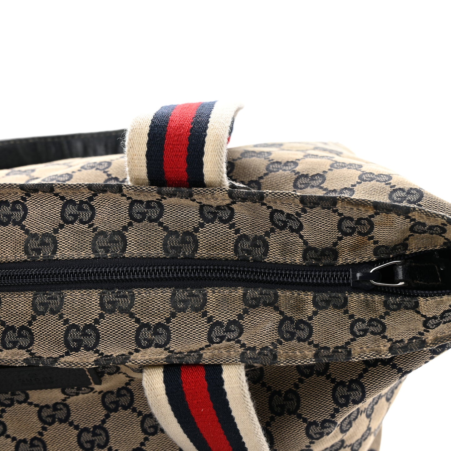 GG Monogram Medium Web Handle Bucket Tote Navy Blue
