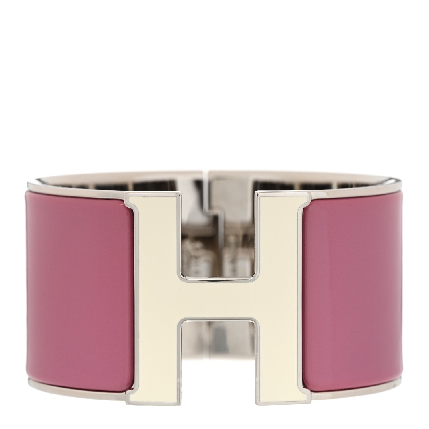 Hermes Enamel Extra Wide Clic Clac H Bracelet GM White Rose Velours 1 of 6