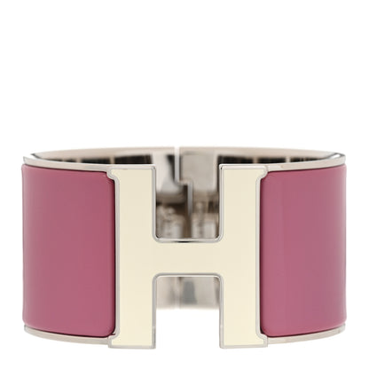 Hermes Enamel Extra Wide Clic Clac H Bracelet GM White Rose Velours 1 of 6