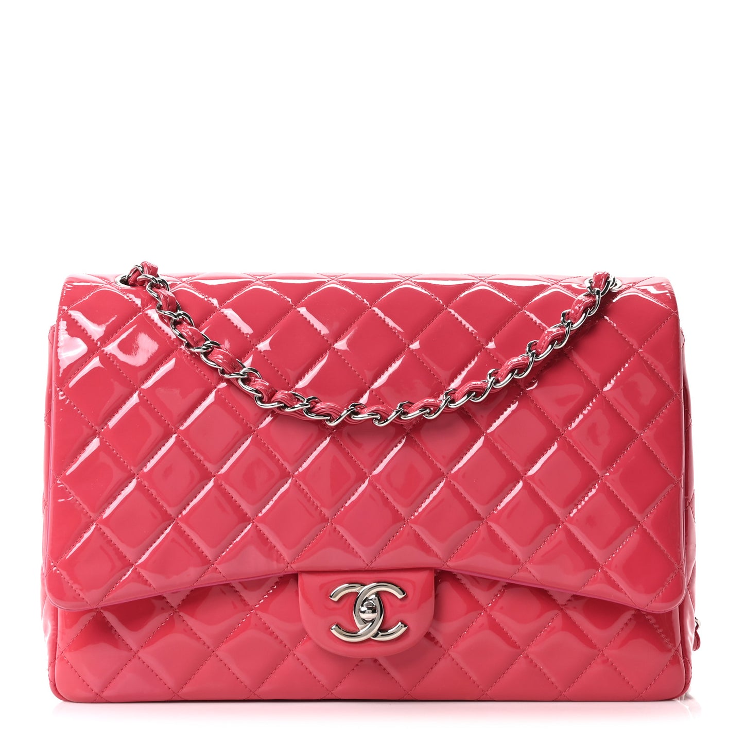 Patent Maxi Quilted Double Flap Dark Pink