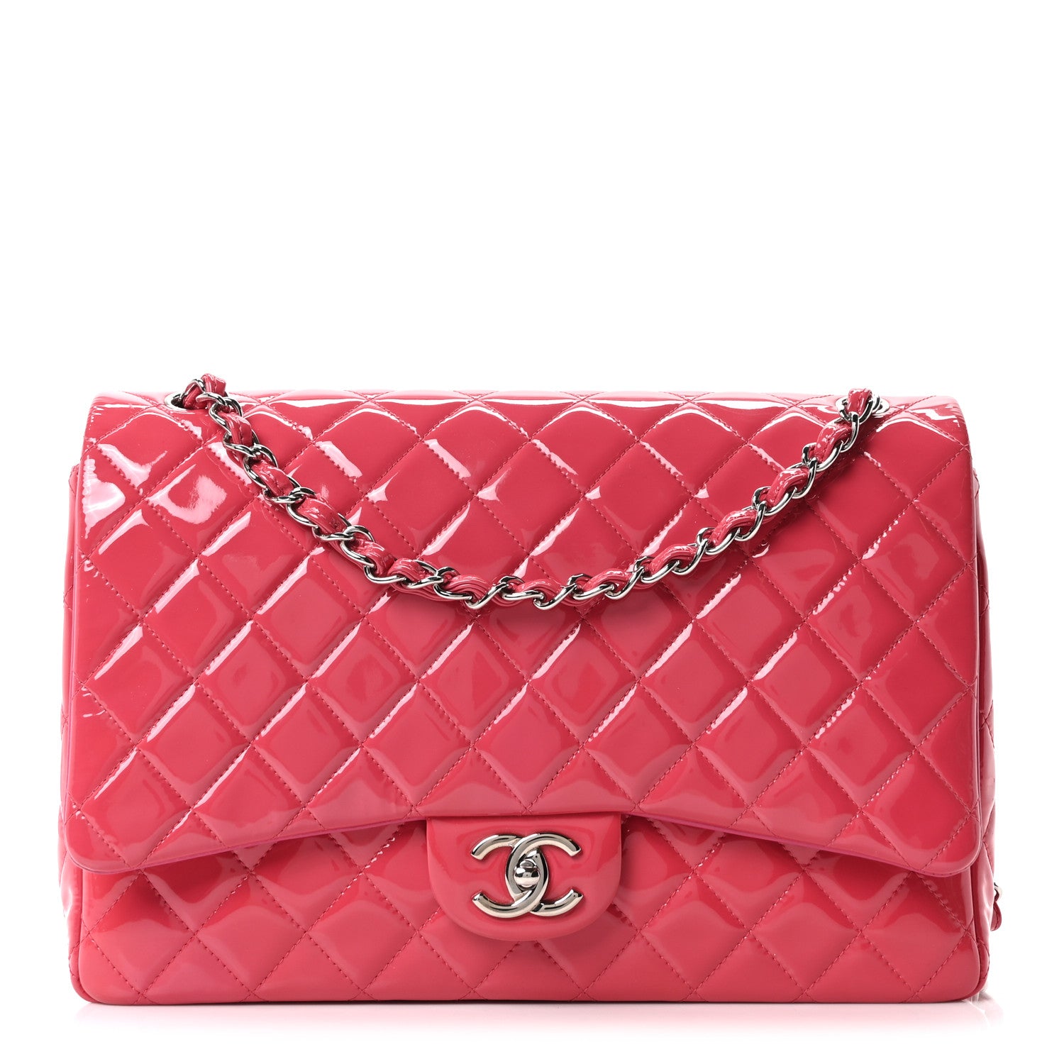 Chanel Patent Maxi Quilted Double Flap Dark Pink 1 of 11