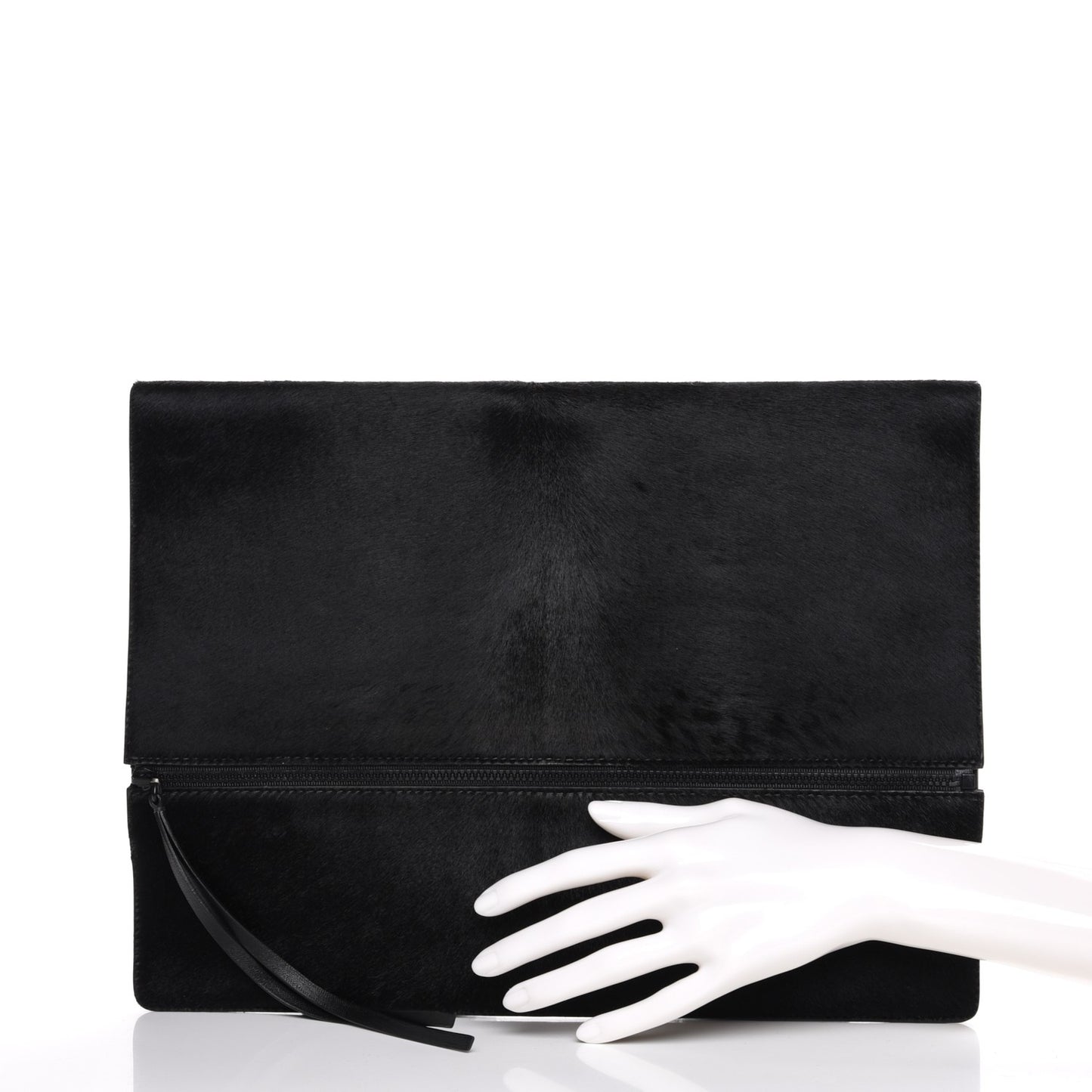 Pony Hair Zip Clutch Pouch Black